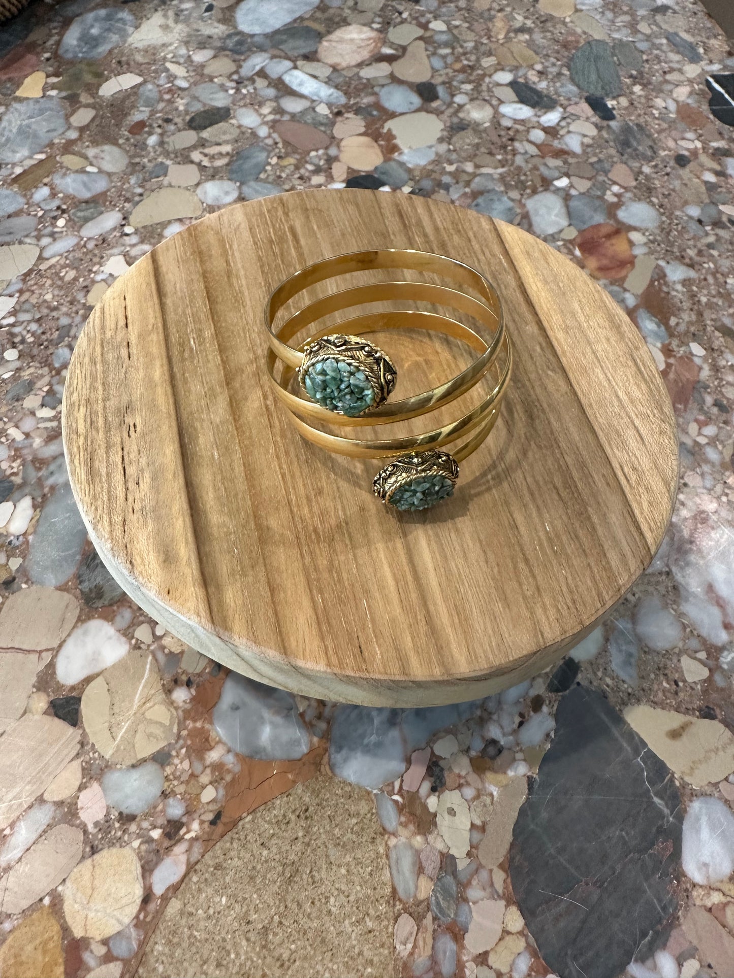 Brass wrap bracelet with Green stones, Vintage