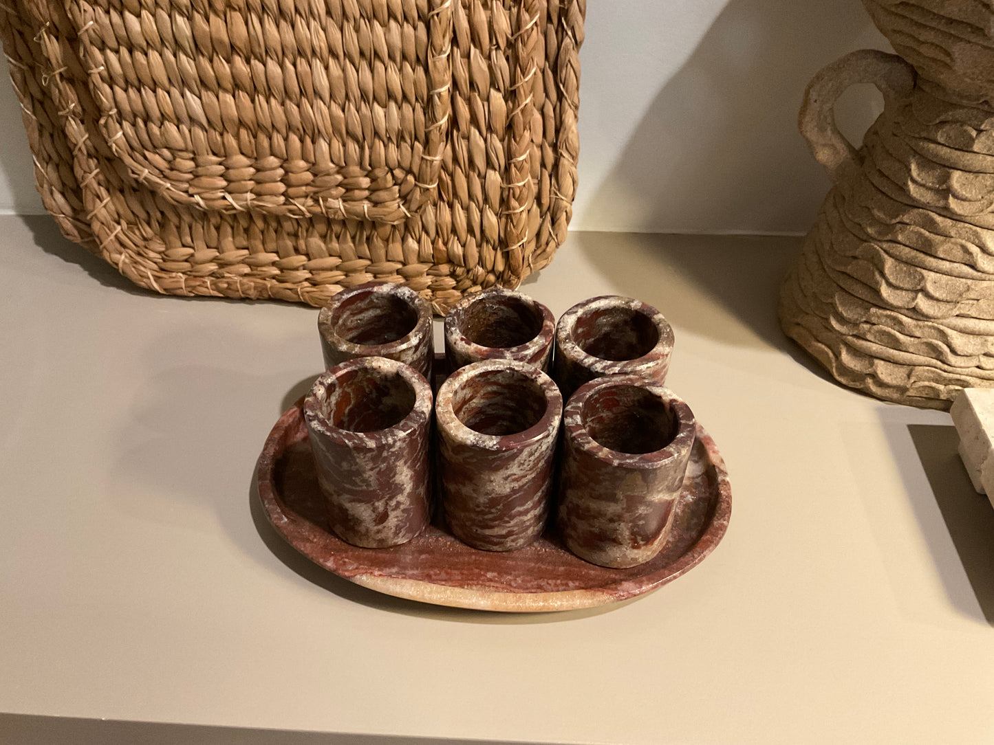 Rosso Marble Tray with Glasses