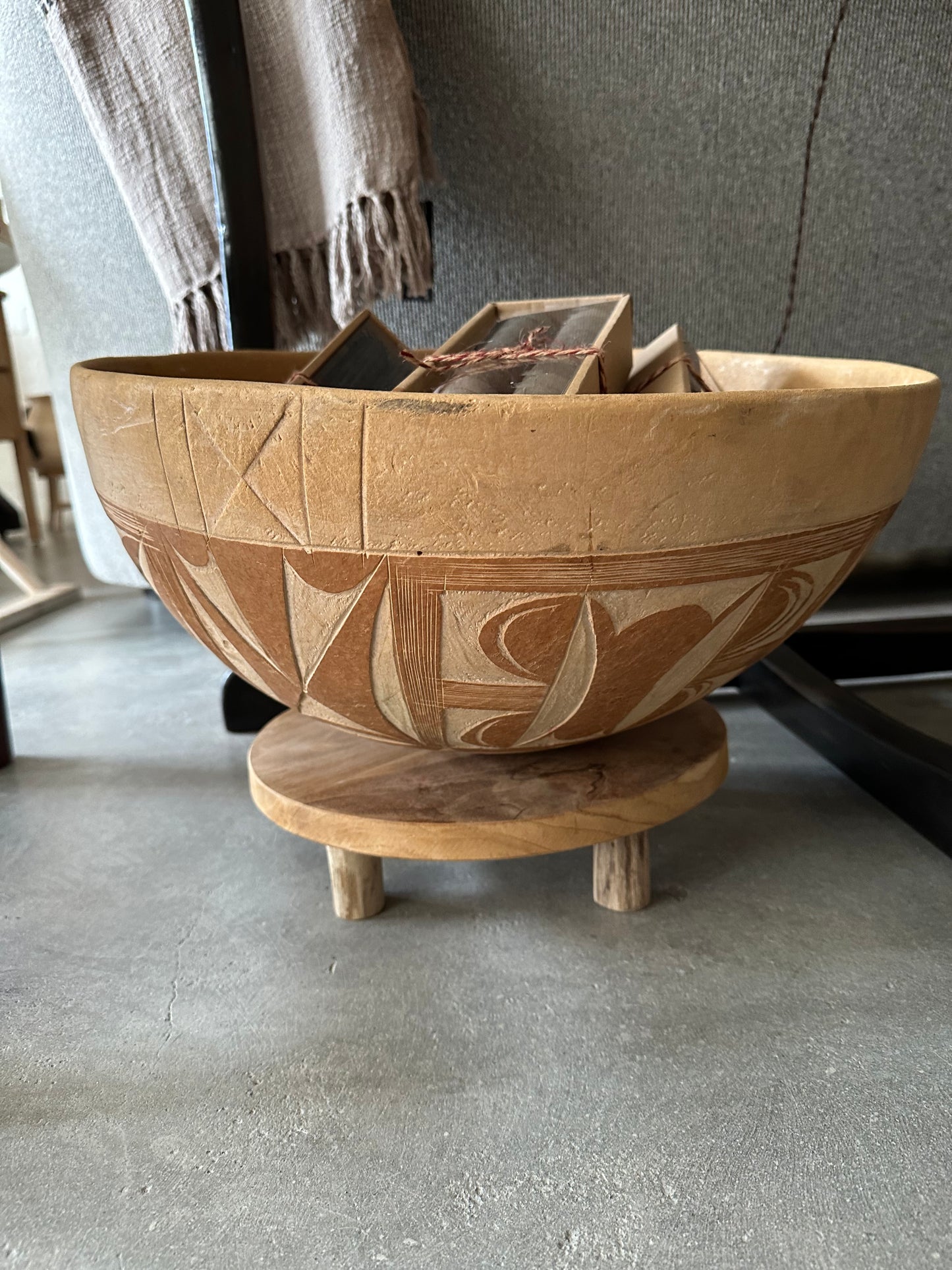 Decorative Carved Gourd Bowl