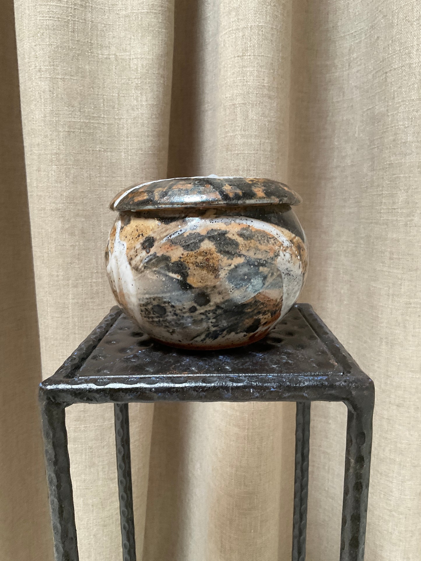 Carbon Trap Shino Glaze Lidded Jar