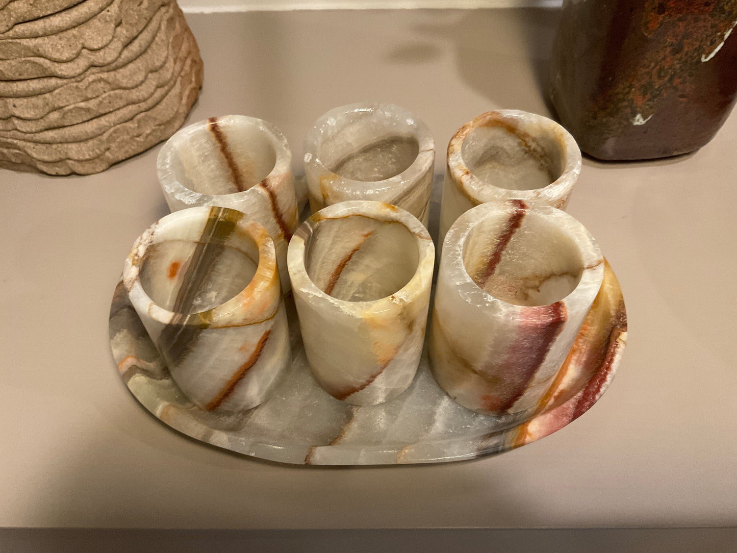 Onyx Tray with Six Glasses