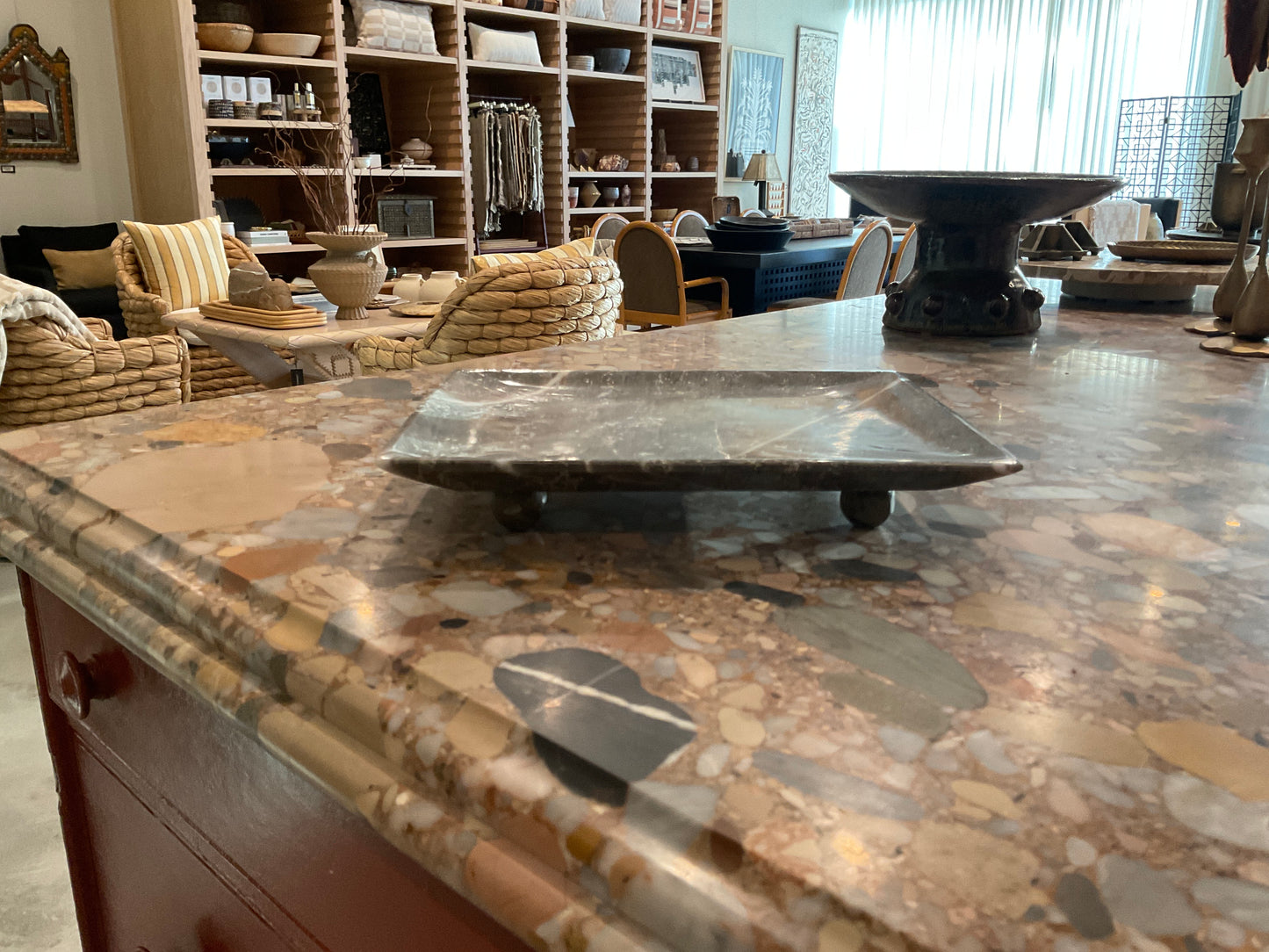 Gray Marble Dish with Ball Feet