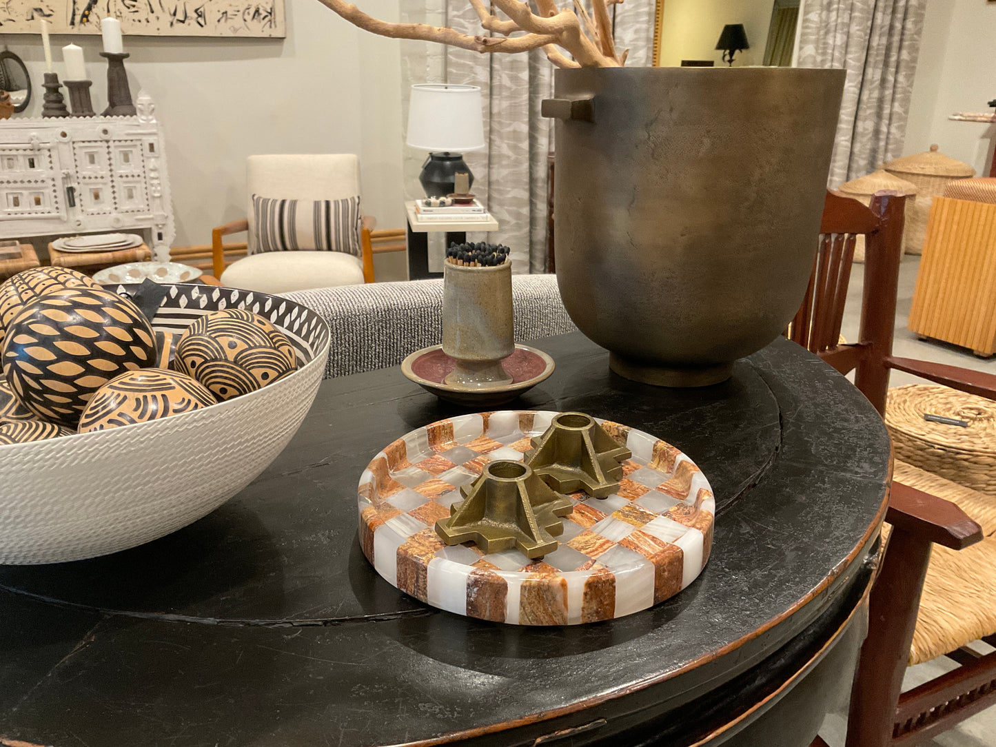 Marble & Onyx Checkered Round Tray