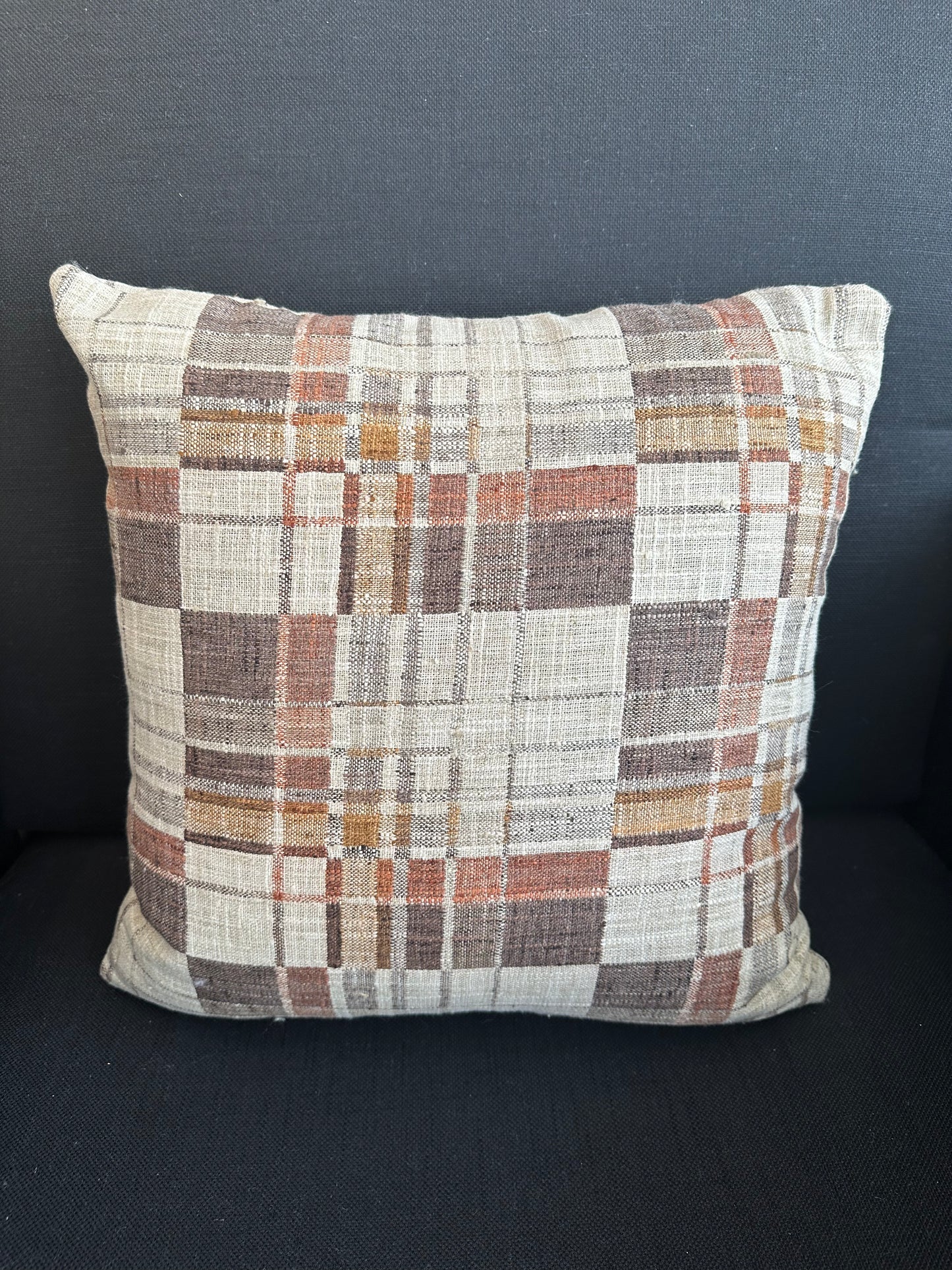 Plaid Pillow Solid Linen Back