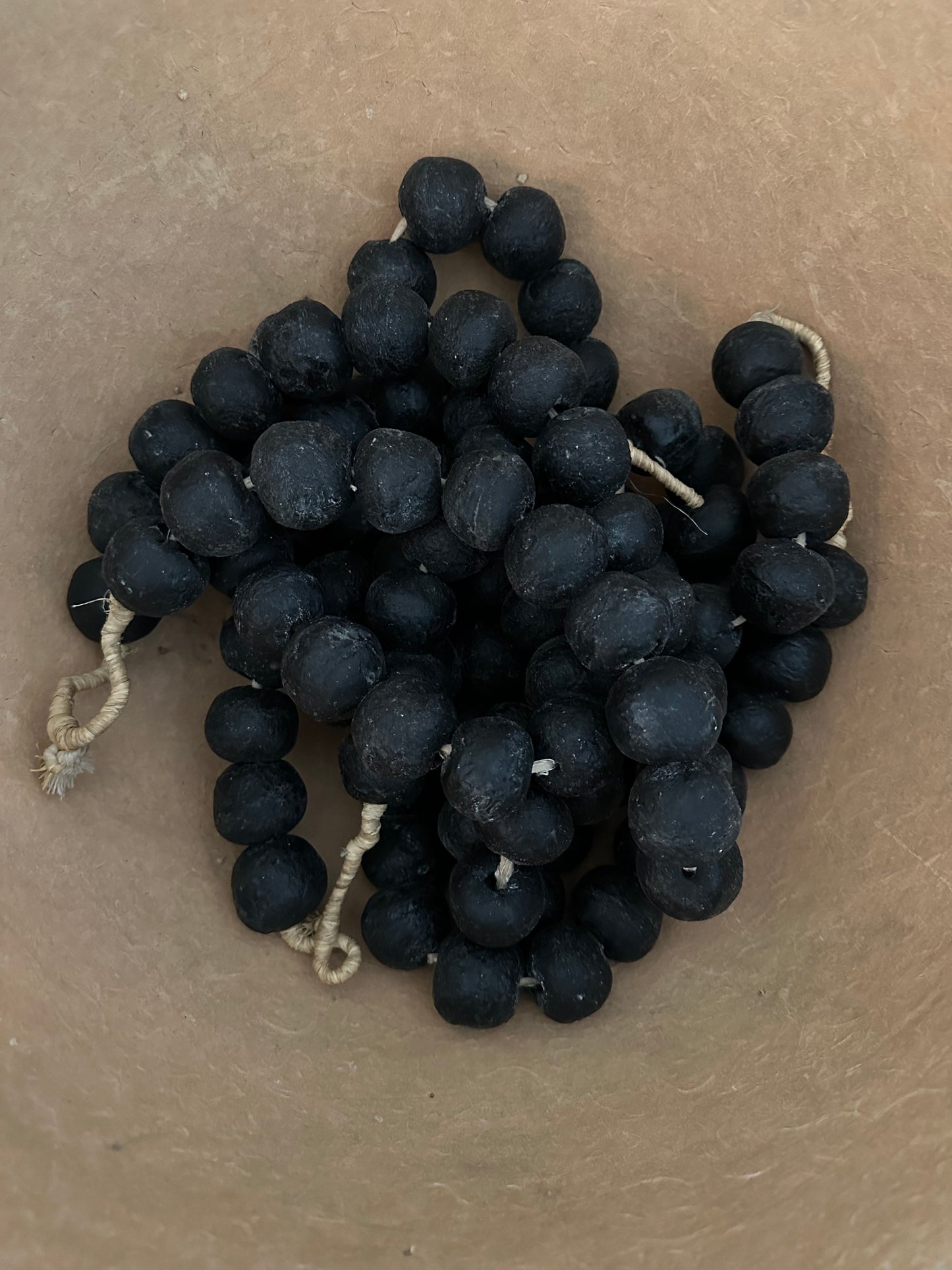 African Black Clay Bead Strand, Large
