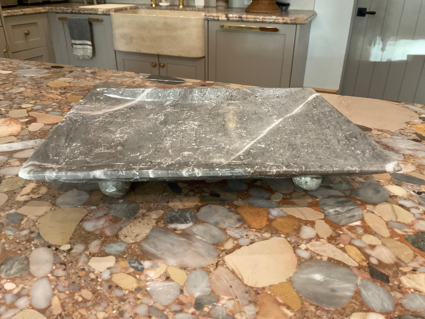 Gray Marble Dish with Ball Feet