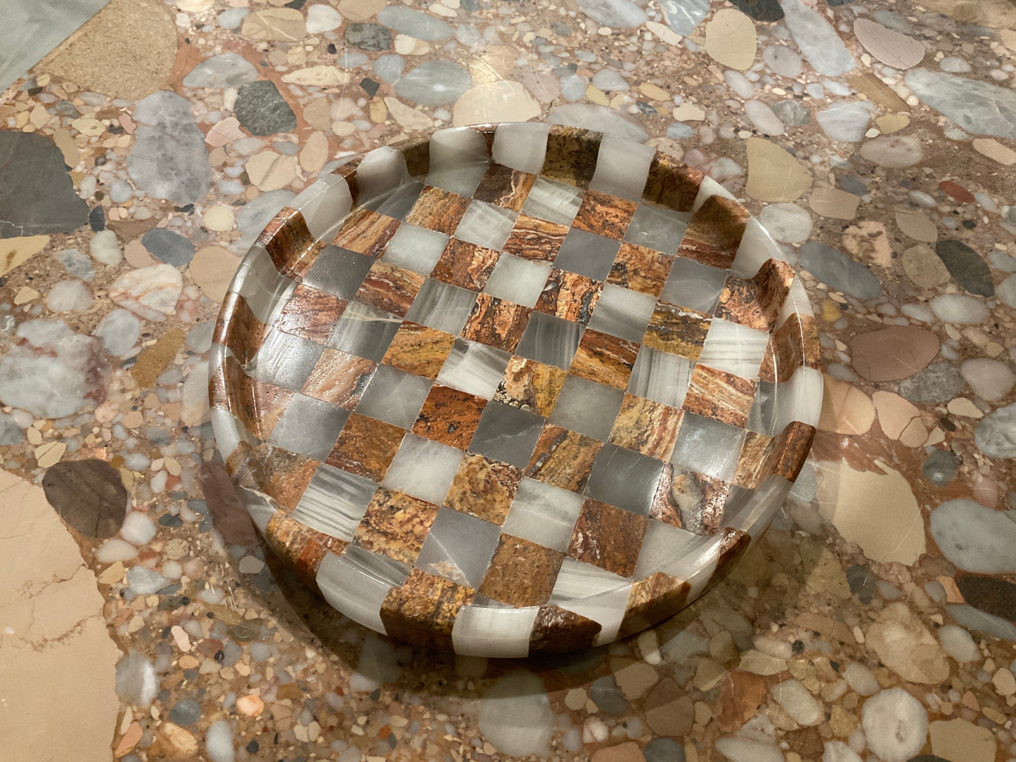 Marble & Onyx Checkered Round Tray