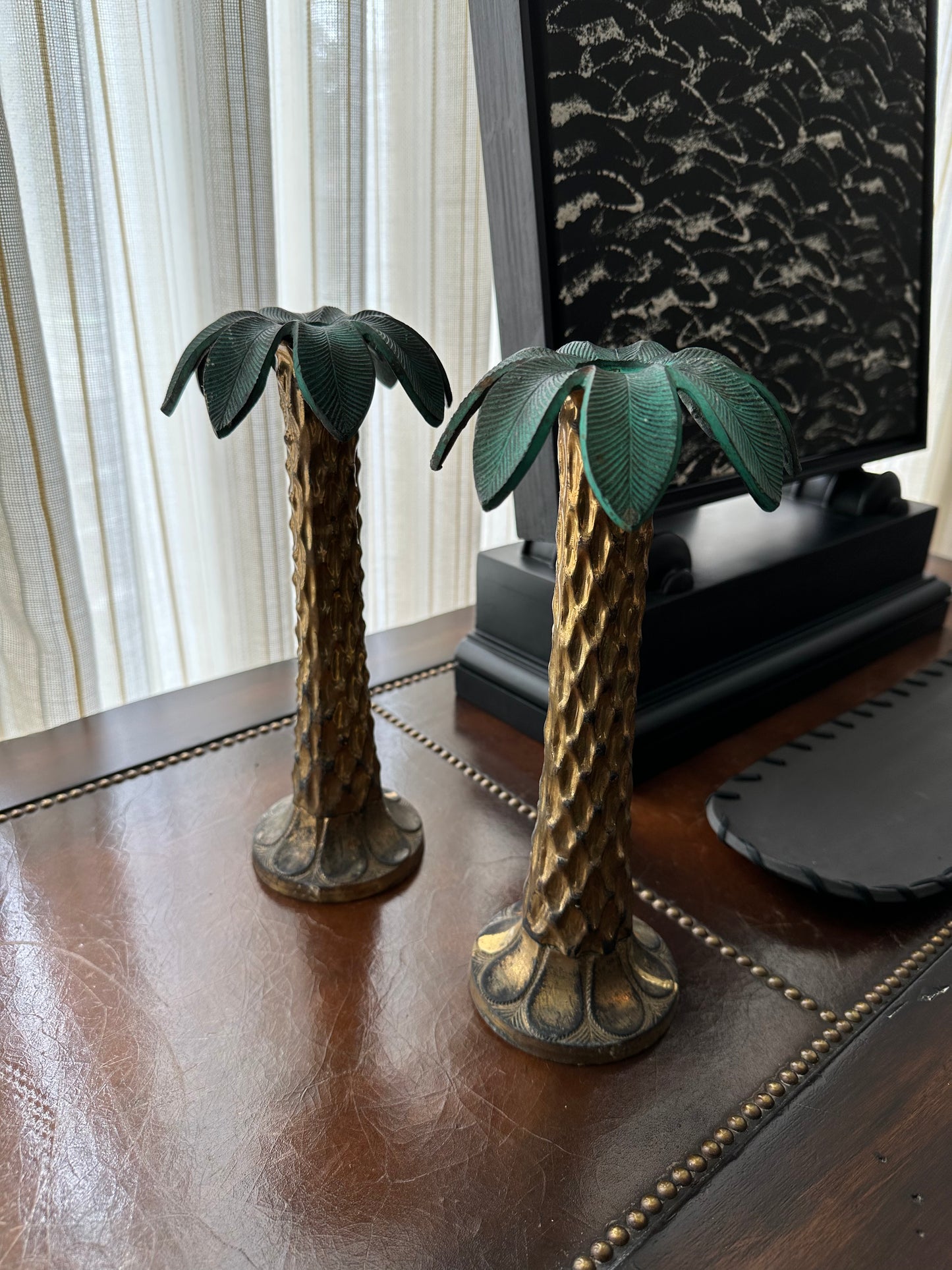 Vintage Palm Candlesticks, Pair