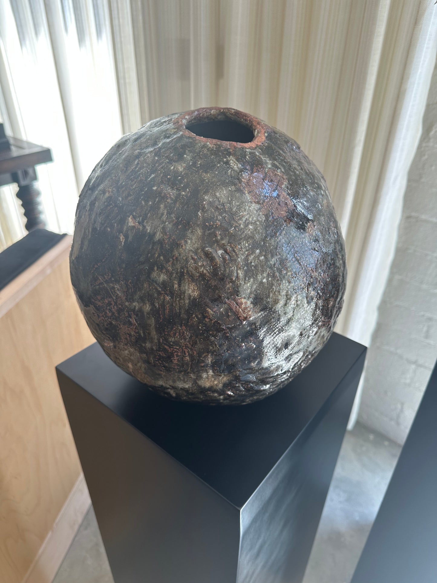 Large Moss Colored Ceramic Vase