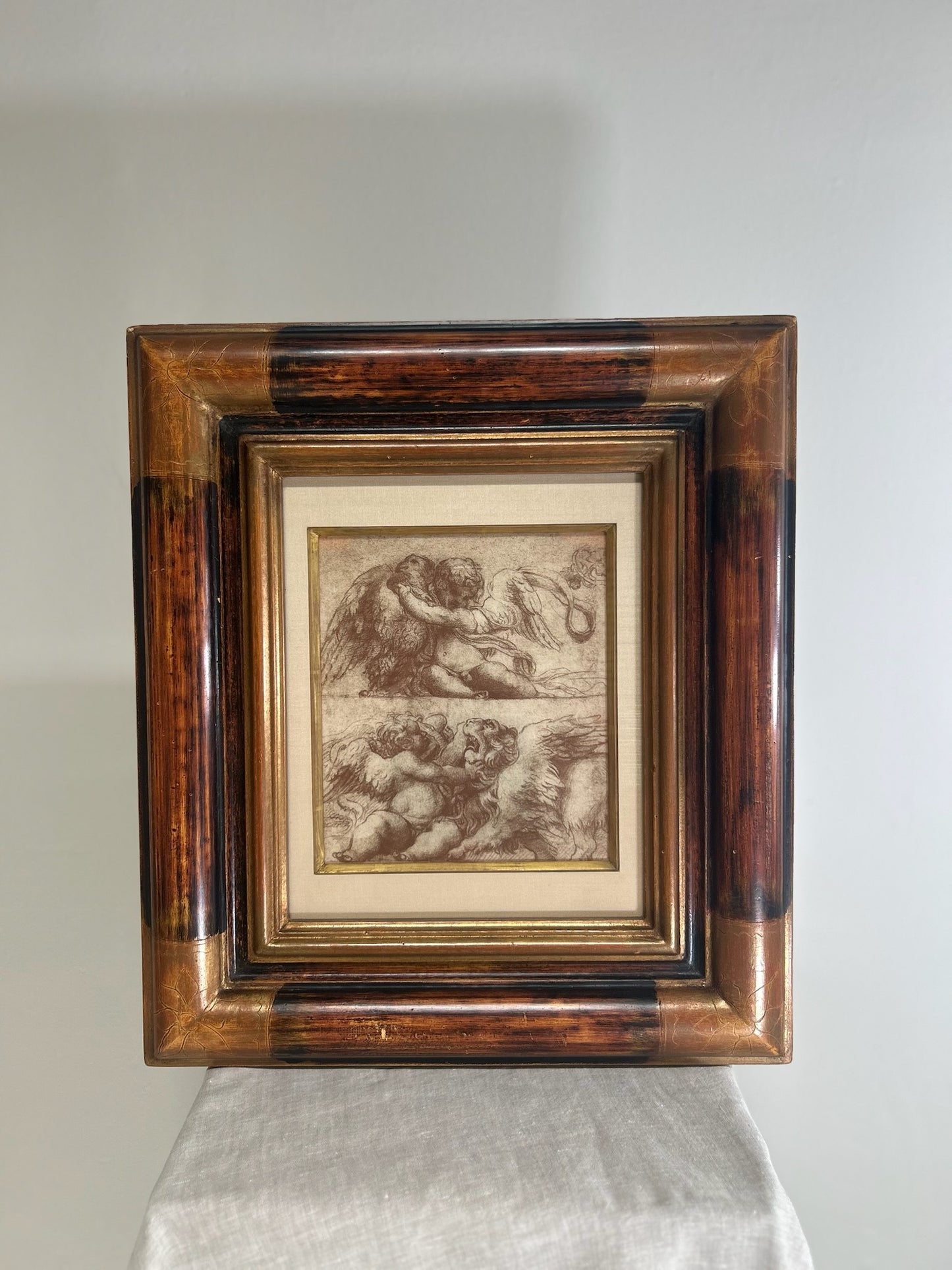 Antique cherub artwork, custom framed illustration, classical wall decor, vintage-style art