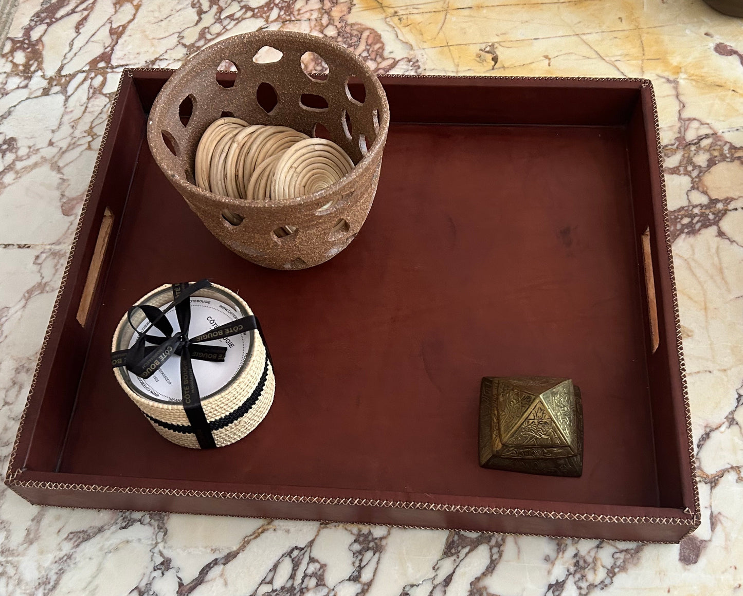 Libros Large Leather Rectangle Ottoman Tray