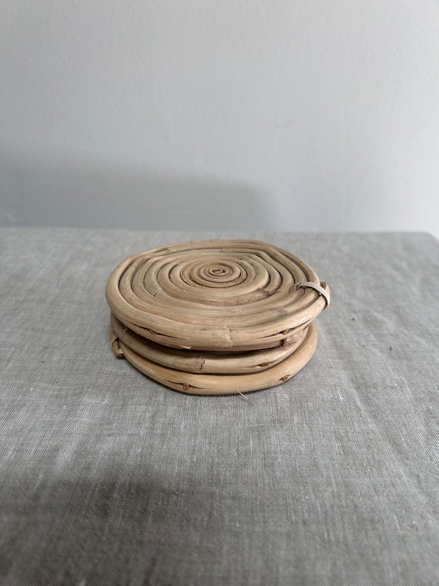 boho coasters, rustic tabletop, rattan drink coasters, eco-friendly decor, woven coasters