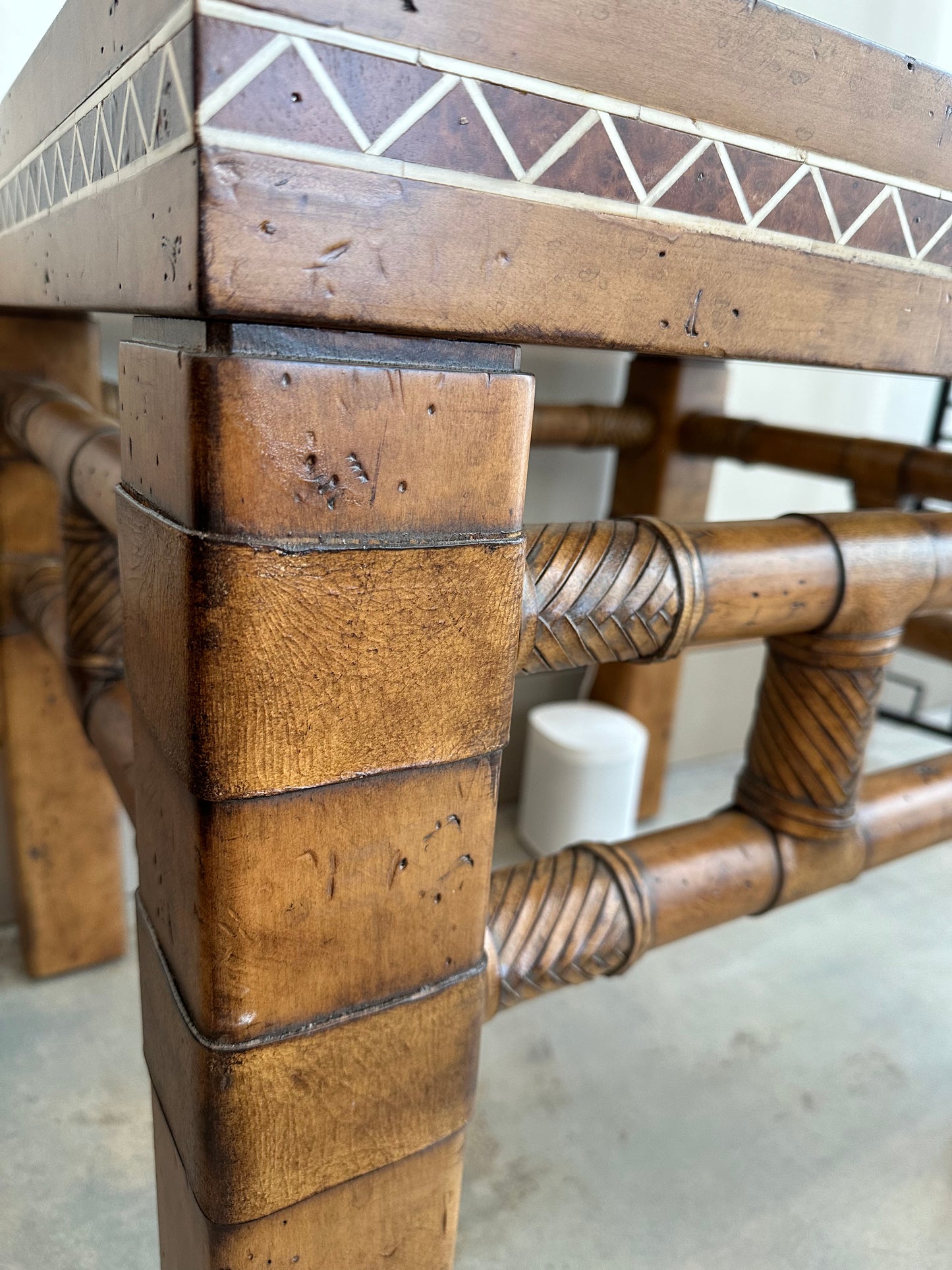 Bone Inlay Leather Wrapped Side Table