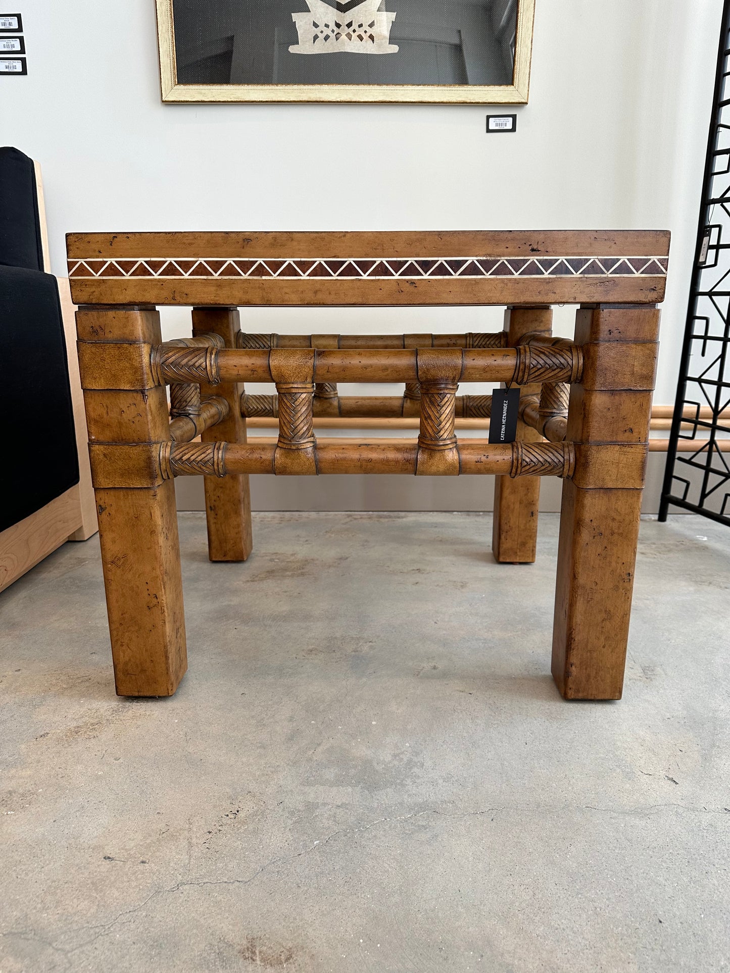 Bone Inlay Leather Wrapped Side Table