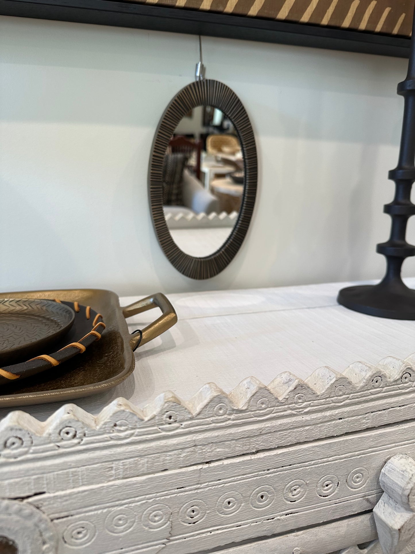 Oval Brass Grooved Mirror