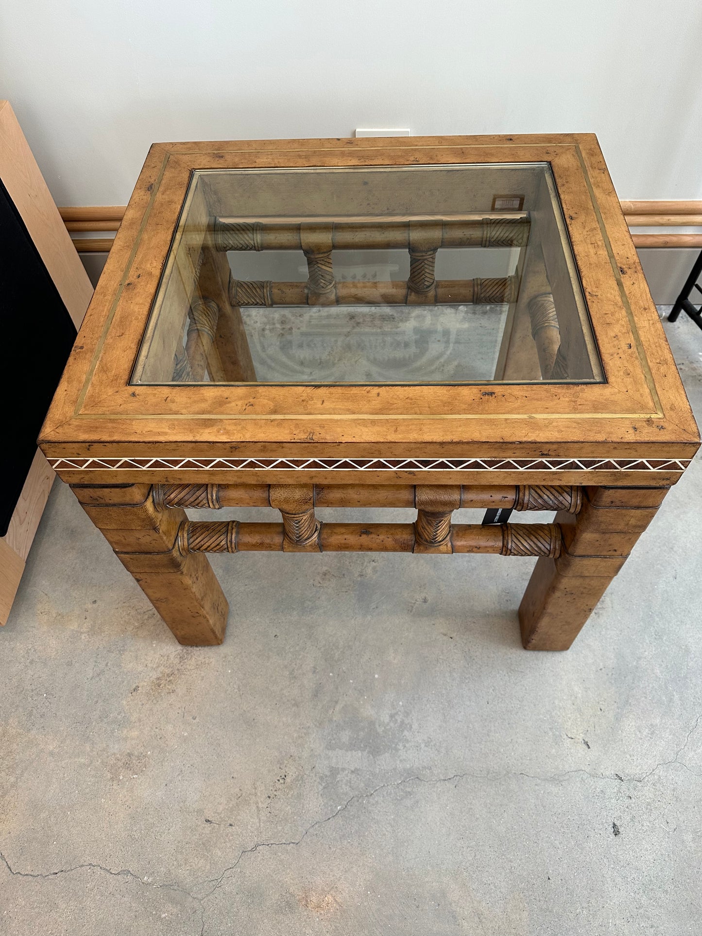Bone Inlay Leather Wrapped Side Table
