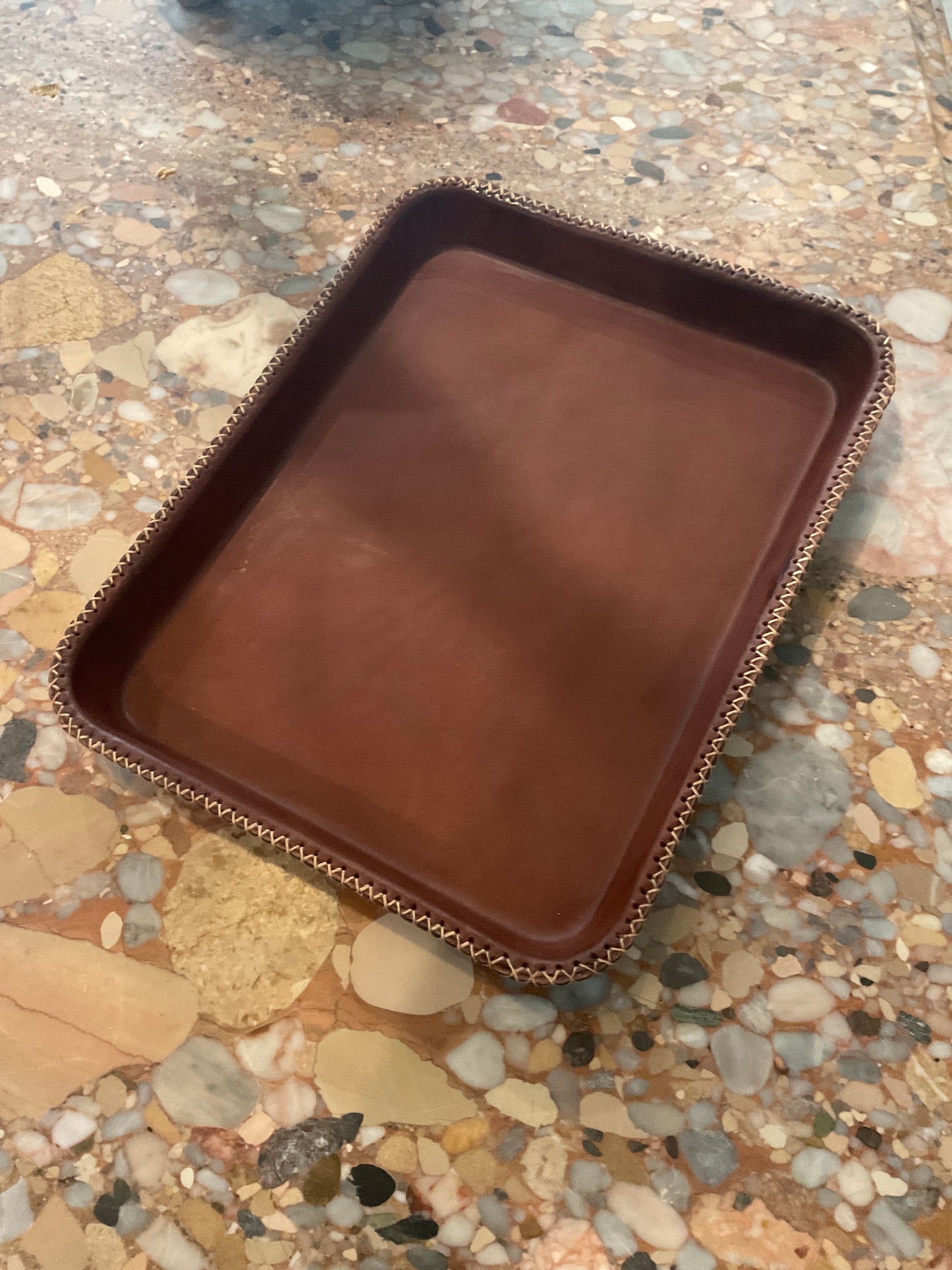 leather tray, Bati home, bandeja tray, stitched leather tray, rectangular serving tray, decorative catchall, saddle brown tray, black leather decor, chocolate leather tray, tabletop organizer