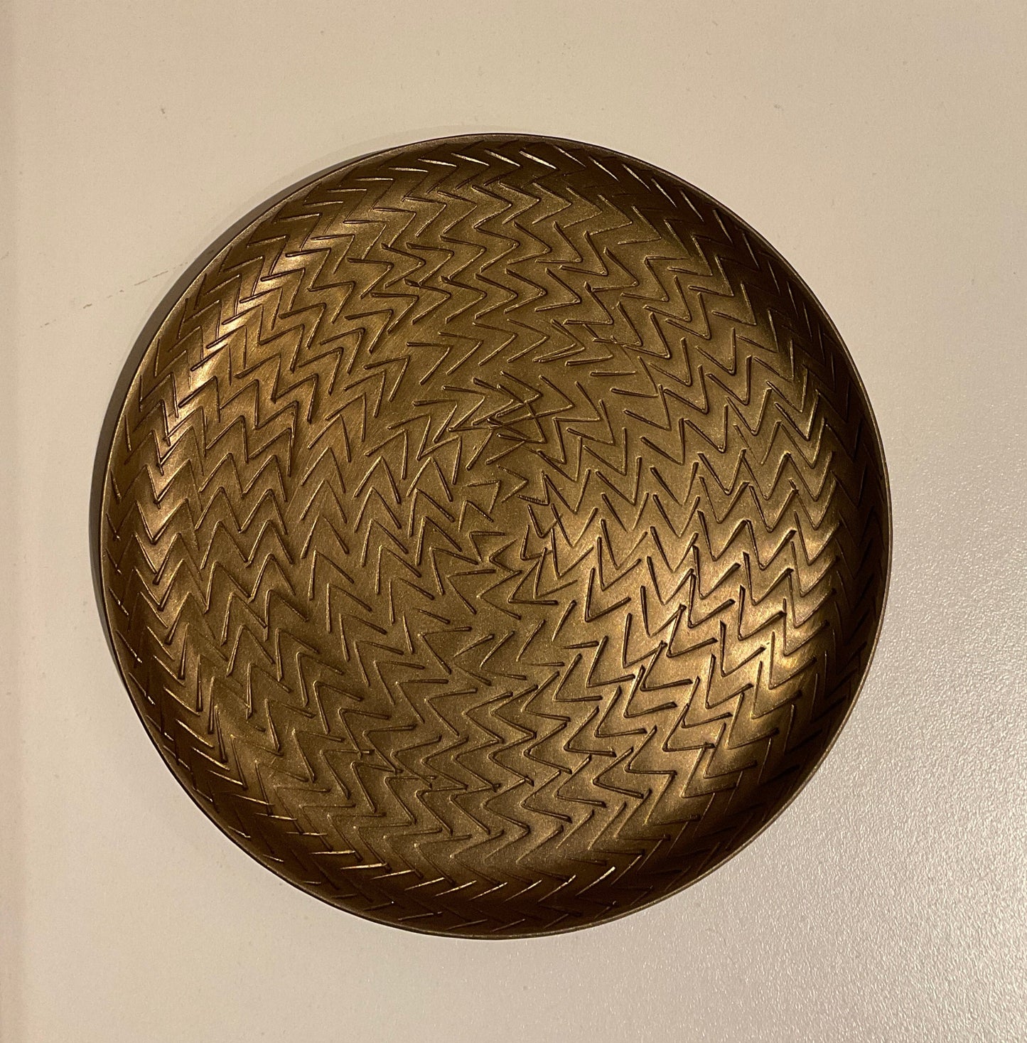 brass tray, rattan pattern tray, etched brass decor, vintage-inspired tray, round decorative tray, catchall tray, boho tabletop accent, golden brass dish, artisanal tray, textured metal tray