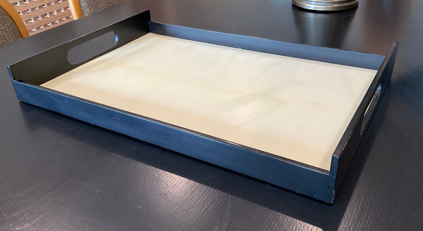 Black Wood Tray with Ivory Leather Interior
