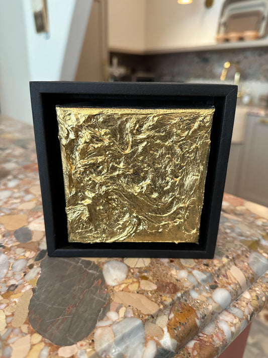 Small Framed Abstract Gold Plaster on Canvas