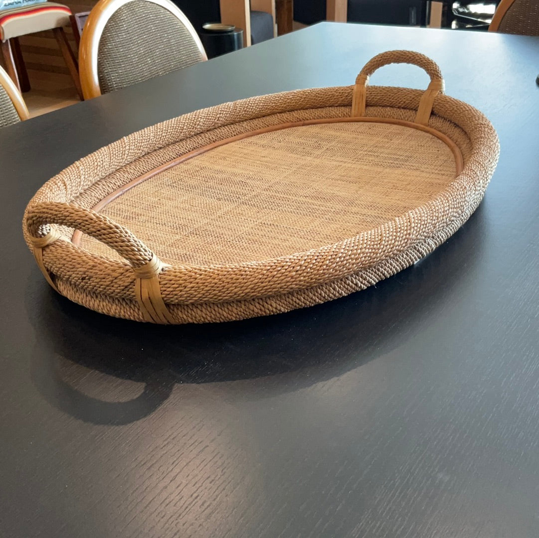 Large Oval Vintage Rattan Tray