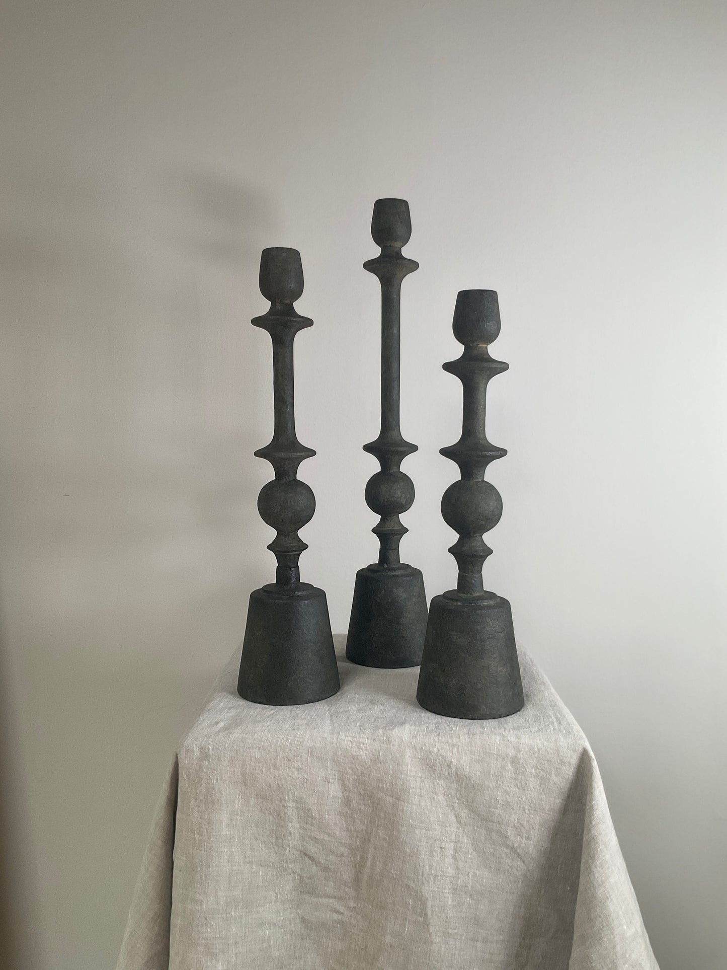 Green Patina Taper Candle Holders, Set of 3