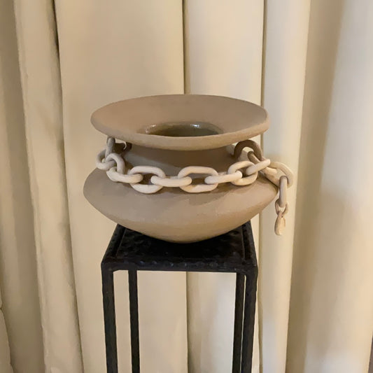 Sand Vessel with White Chain