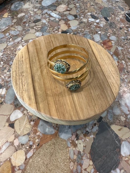 Brass wrap bracelet with Green stones, Vintage