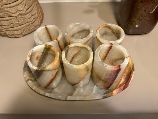 Onyx Tray with Six Glasses
