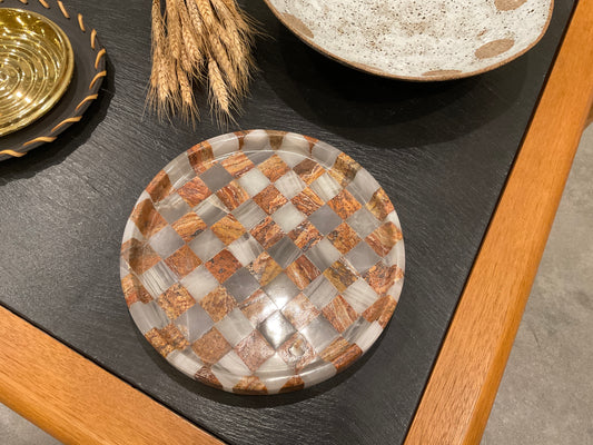 Marble & Onyx Checkered Round Tray