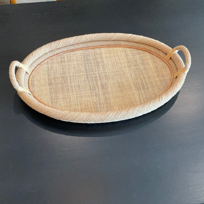 Large Oval Vintage Rattan Tray