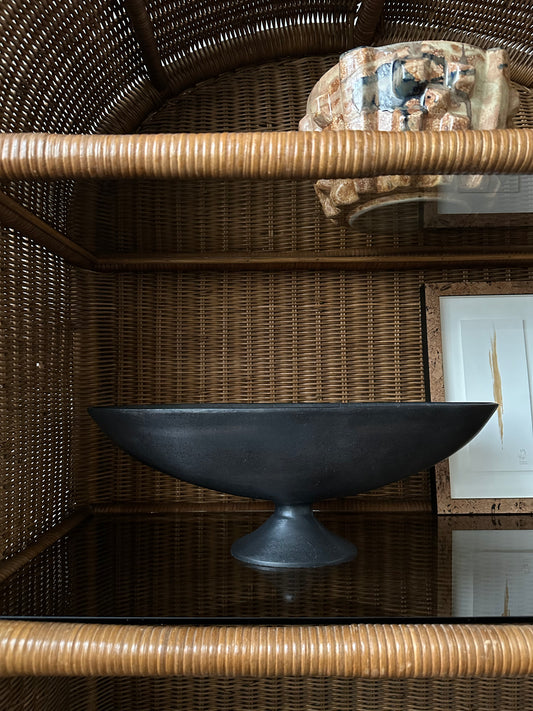 Blackened Brass Oblong Footed Bowl