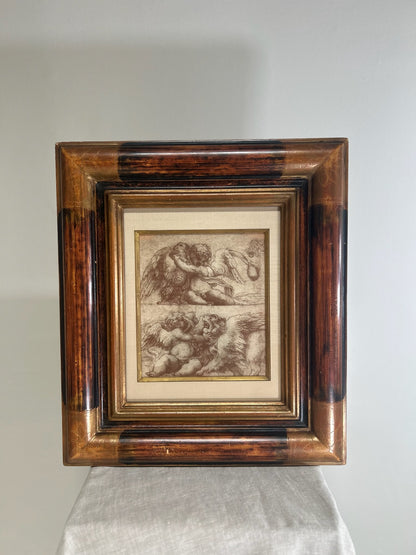 Antique cherub artwork, custom framed illustration, classical wall decor, vintage-style art