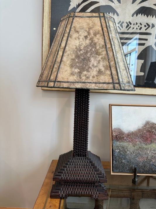 Tramp Art Lamp With Mica Shade
