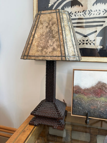 Tramp Art Lamp With Mica Shade