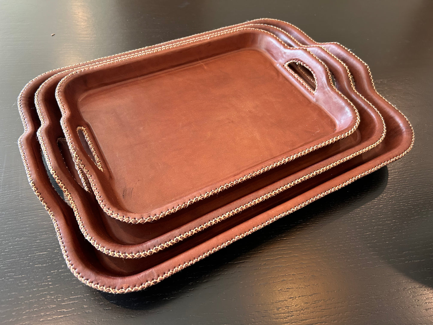 Brown Leather Nesting Tray Set