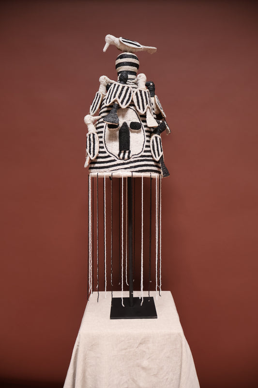 Beaded African Head Dress On Stand