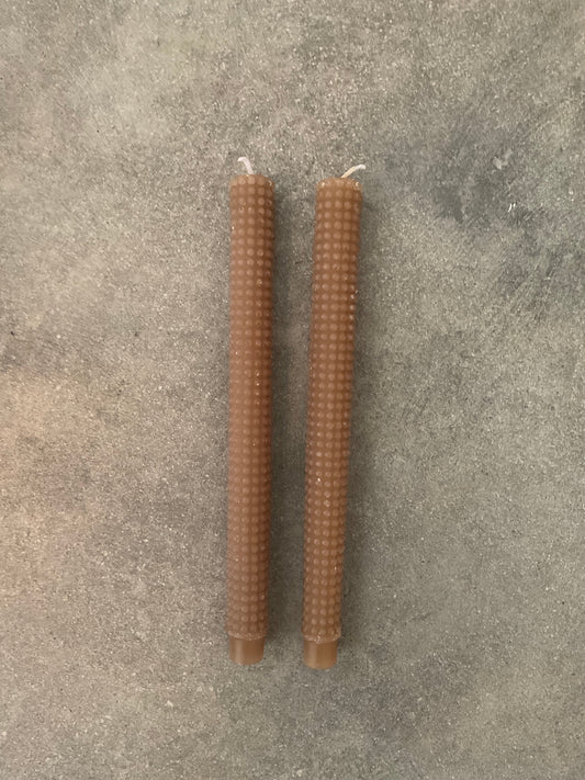 Unscented Hobnail Taper Candles, Cappuccino (Set of 2)