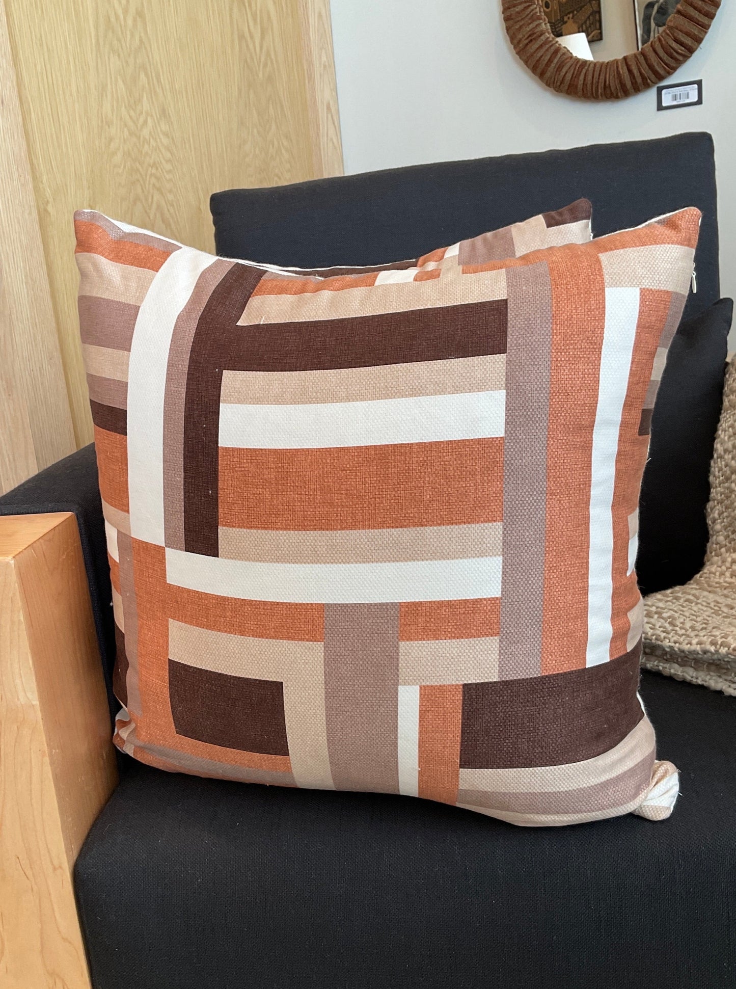 Abstract Stripe Pillow with Neutral Back