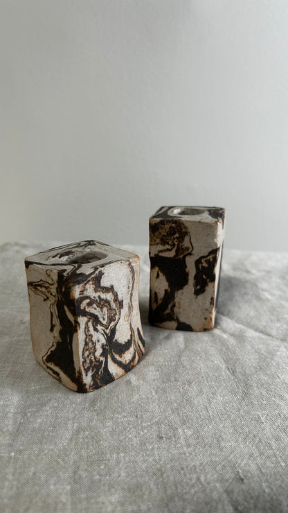 Marbled Ceramic Candlestick Holders