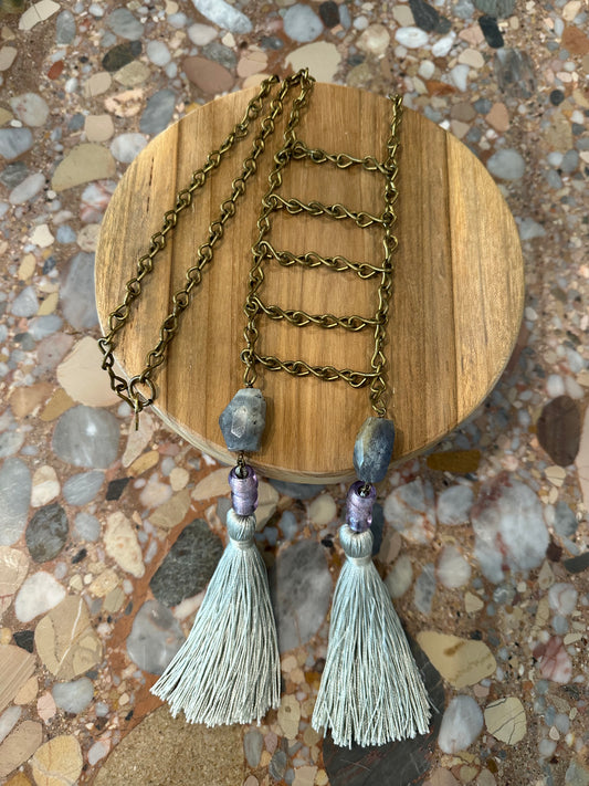 Double Tassel Stone & Chain Necklace