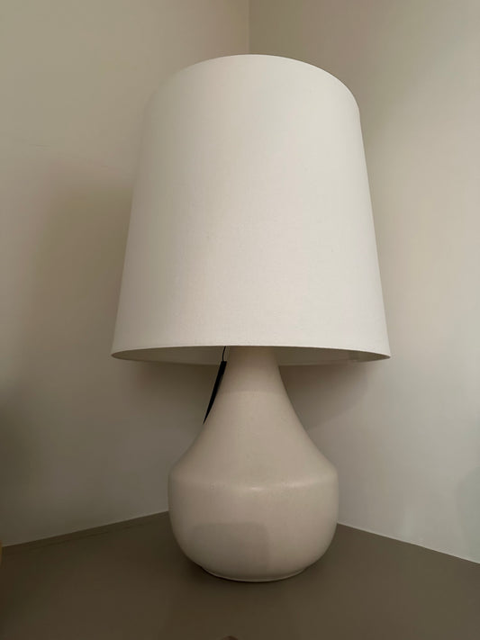 Ivory Ceramic Lamp w/ White Linen Shade