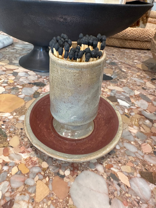 Stoneware Match Holder with Striker Plate