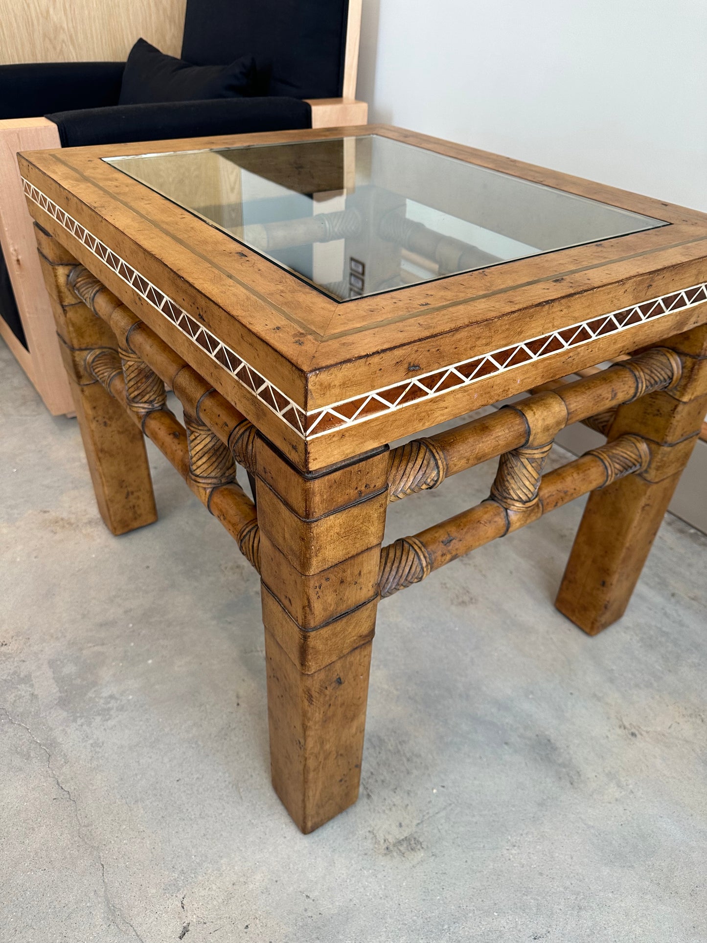 Bone Inlay Leather Wrapped Side Table