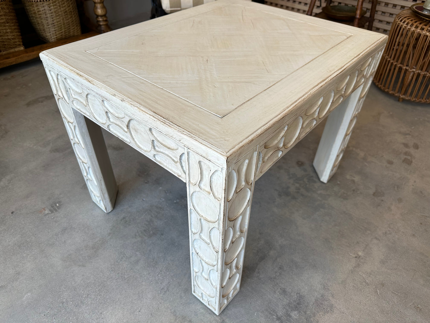 Geometric Carved Side Table