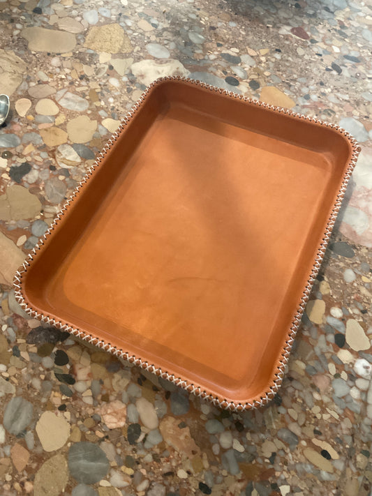 leather tray, Bati home, bandeja tray, stitched leather tray, rectangular serving tray, decorative catchall, saddle brown tray, black leather decor, chocolate leather tray, tabletop organizer